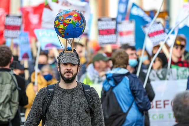 People take part in a climate change protest in Dublin as Cop26 happned in Glasgow. Picture: Damien Storan/PA Wire.