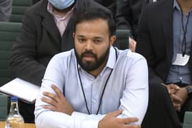 Screen grab from Parliament TV of former cricketer Azeem Rafiq giving evidence at the inquiry into racism he suffered at Yorkshire County Cricket Club, at the Digital, Culture, Media and Sport (DCMS) committee (Parliament TV)
