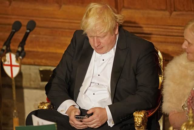 Prime Minister Boris Johnson at the annual Lord Mayor's Banquet at the Guildhall in central London.