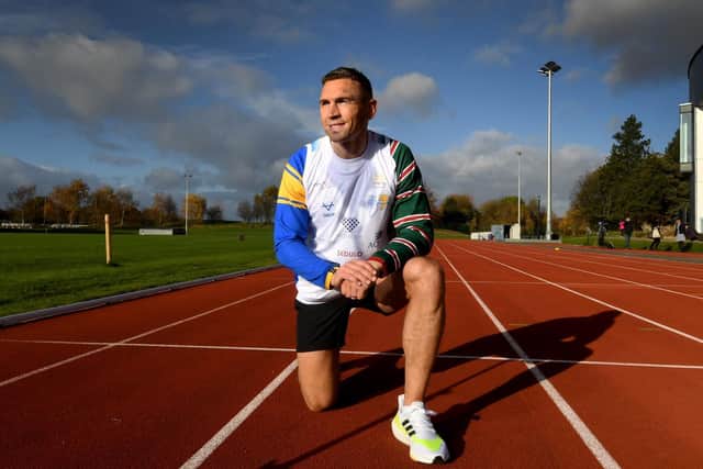 Kevin Sinfield at Leeds Beckett University today preparing for his Extra Mile Challenge (SIMON HULME/JPIMEDIA)