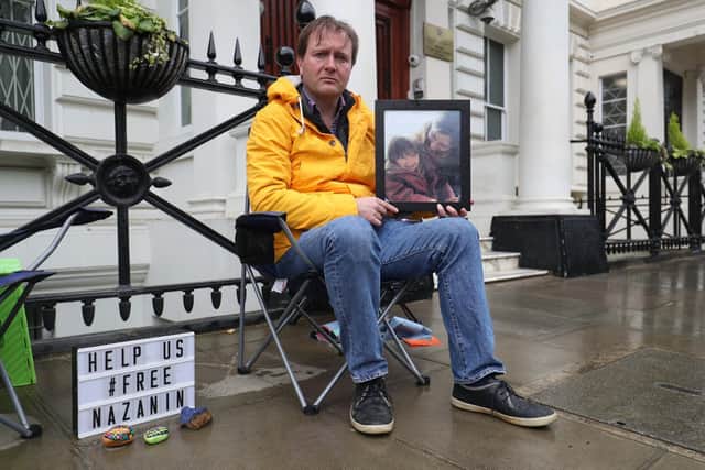 Richard Ratcliffe outside the Iranian Embassy in London whereduring a previous hunger strike in 2019. Picture: Jonathan Brady/PA Wire.