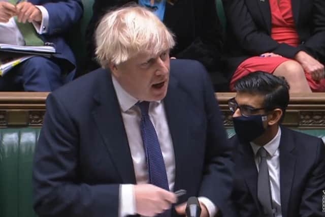 Boris Johnson speaking in the House of Commons at Prime Minister's Questions.
