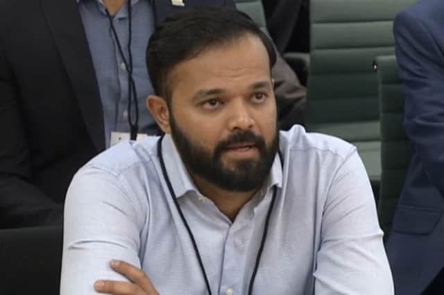 Azeem Rafiq giving evidence at the inquiry into racism he suffered at Yorkshire County Cricket Club, at the Digital, Culture, Media and Sport (DCMS) committee this week. (House of Commons/PA).
