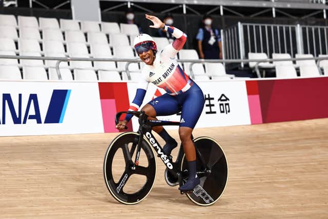 Kadeena Cox in mixed sprint team action at the Tokyo 2020 Paralympics. Picture: Alex Whitehead/SWpix.com.