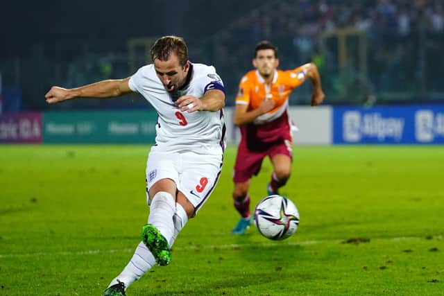 England's Harry Kane (left) scores their fifth goal against San Marino (Picture: PA)
