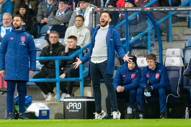 Huddersfield Town head coach Carlos Corberan pictured in his technical area against West Brom. Picture: Tony Johnson.