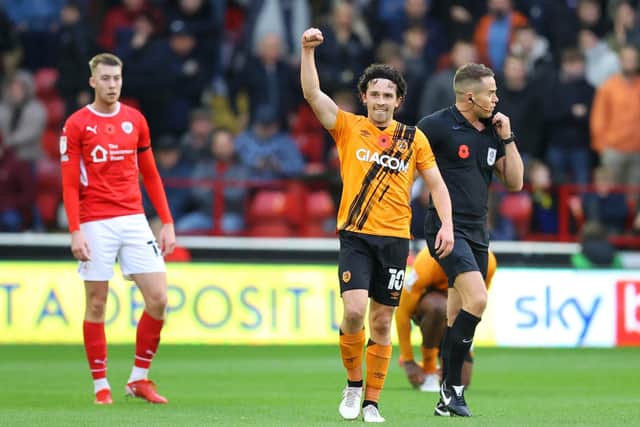 KEY MAN: Hull City's George Honeyman after scoring his side's first goal in the 2-0 win against Barnsley at Oakwell Picture: George Wood/Getty Images