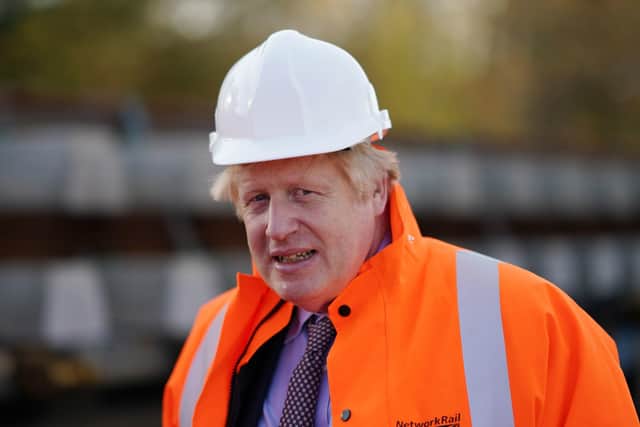 Prime Minister Boris Johnson during a visit to the Network Rail hub at Gascoigne Wood, near Selby, North Yorkshire, to coincide with the announcement of the Integrated Rail Plan.