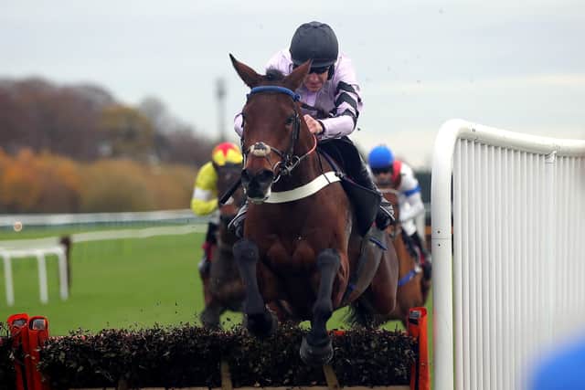 This was Brian Hughes in winning action aboard Barrichello  at Haydock's Betfair Chase meeting last Saturday,