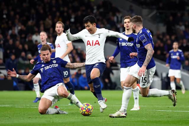INTERVENTION: Kalvin Phillips makes a challenge on Heung-Min Son. Picture: Getty Images.