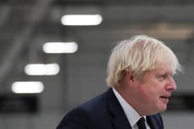 Prime Minister Boris Johnson during a visit to Tharsus headquarters in Blyth, Northumberland, during the CBI annual conference.