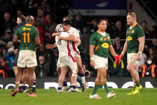 England's Marcus Smith celebrates beating world champions South Africa at Twickenham on Saturday. Picture: Adam Davy/PA