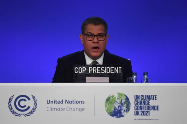 Britain's President for COP26 Alok Sharma speaks at an event during the COP26 UN Climate Change Conference in Glasgow