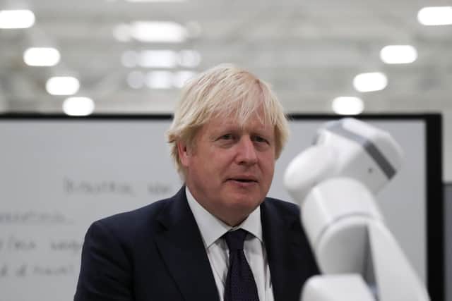 Prime Minister Boris Johnson during a visit to Tharsus headquarters in Blyth, Northumberland,