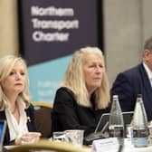 Left to right Mayor of West Yorkshire Tracy Brabin, Acting Chair Councillor Louise Gittins Cheshire West and Chester and Martin Tugwell Chief Executive Transport for the North attend a meeting of the Transport for the North Board at the Queens Hotel in Leeds (PA)