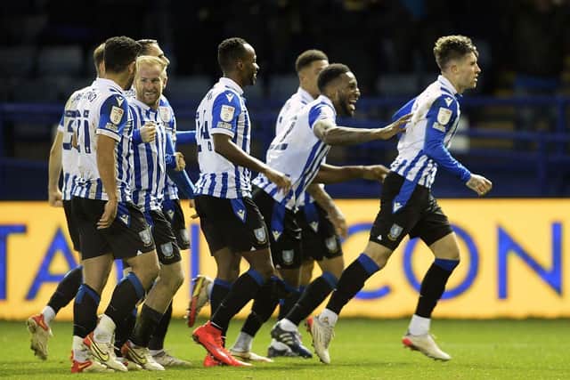TOGETHERNESS: Sheffield Wednesday's players celebrate their win over MK Dons.  Picture: Steve Ellis