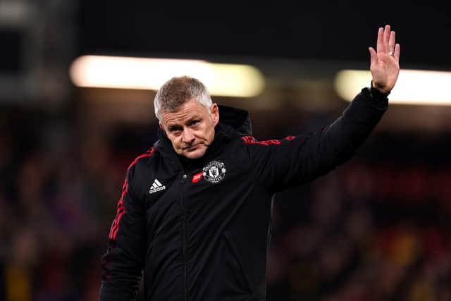 Ole Gunnar Solskjaer applauds the Manchester United fans after losing at Watford, his final game in charge of the team. Picture: John Walton/PA