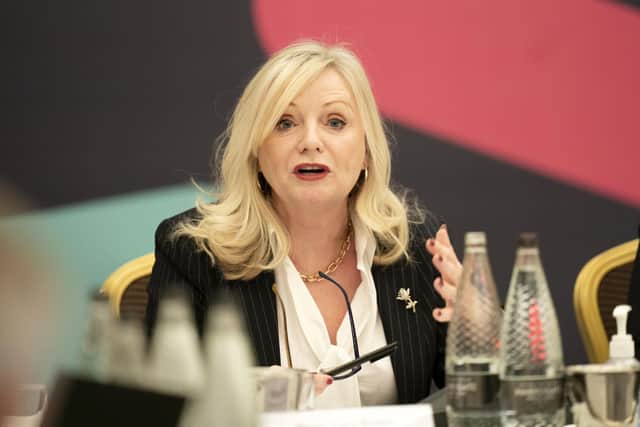 Tracy Brabin speaking during the Transport for the North board meeting.