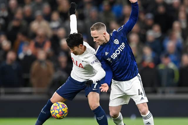 Heung-Min Son of Tottenham Hotspur battles for possession with Adam Forshaw of Leeds United. (Picture: Shaun Botterill/Getty Images)