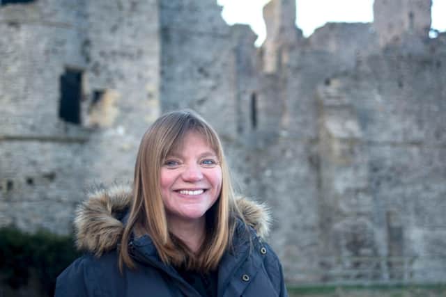 The Reverend Kate Bottley at Middleham Castle, Wensleydale. Picture: BBC.