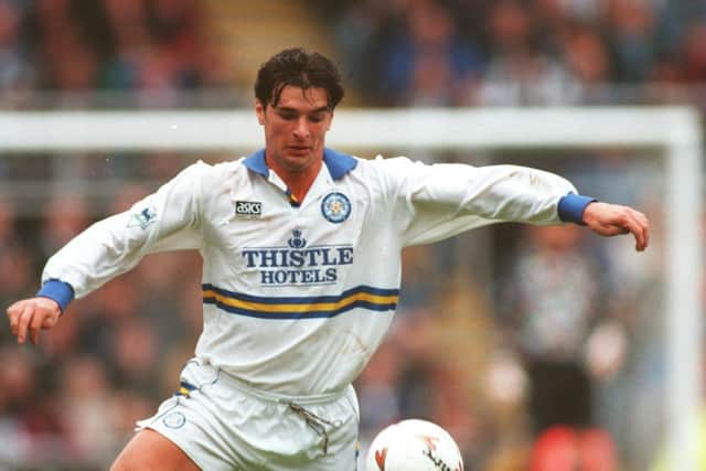 Gary Speed in action for Leeds United.