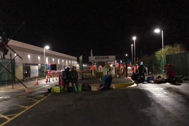 Climate activists outside the Amazon warehouse in Doncaster on November 26.