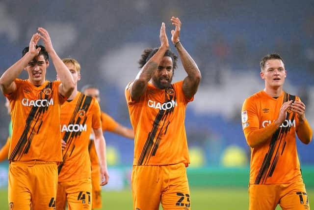 Hull City's players applaud the fans after their win at Cardiff City Stadium. Picture: Nick Potts/PA