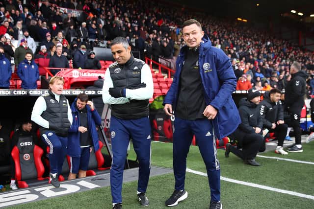 NEW TEAM: Stuart McCall, Jack Lester and Paul Heckingbottom, right, soak up the atmosphere ahead of Saturday's game at Bramall Lane against Bristol City. Picture: Simon Bellis/Sportimage
