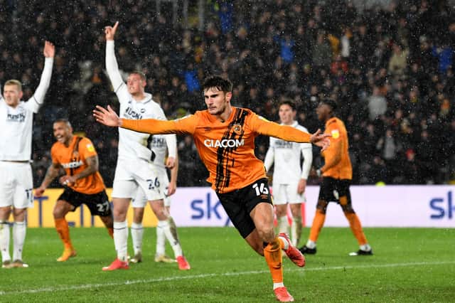 Tigers’ feat: Ryan Longman celebrates after scoring the winner in Hull City’s 2-1 victory over Millwall, a result which made it four wins on the trot for Grant McCann’s Championship side.Picture: Simon Hulme