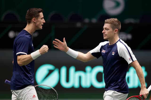 NEXT PLEASE: GB's Joe Salisbury and Neal Skupski celebrate victory over the Czech Republic's Jiri Vesely and Tomas Machac in Innsbruck. Picture: Adam Pretty/Getty Images