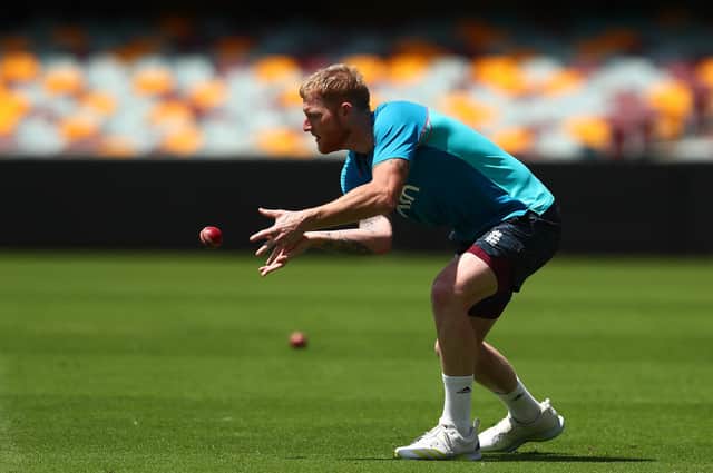 KEY MAN: Ben Stokes takes a catch during an England Ashes squad nets session at The Gabba in Brisbane. Picture: Chris Hyde/Getty Images