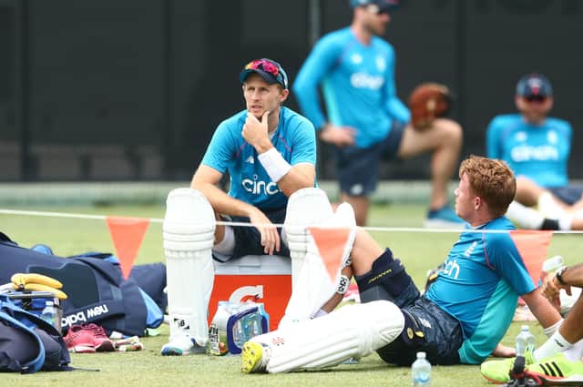 England Test captain, Joe Root looks on during an England nets session at The Gabba in Brisbane Picture: Chris Hyde/Getty Images