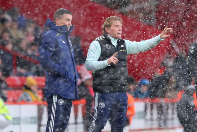 Old pals act:  Paul Heckingbottom and Stuart McCall direct the players  during the Sky Bet Championship match at Bramall Lane, Sheffield. (Picture: Simon Bellis / Sportimage)