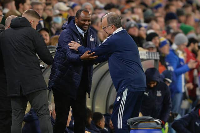 Patrick Viera and Marcelo Bielsa before the game.
 (Picture: Bruce Rollinson)