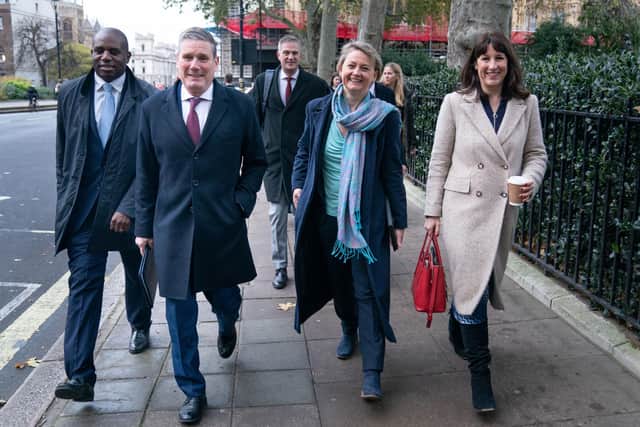Labour leader, Keir Starmer (2nd from left) walks to this week's shadow cabinet meeting with some of his new appointees including David Lammy (far left) Shadow Foreign secretary, Yvette Cooper (3rd from left) shadow Home Secretary and Rachel Reeves (far right) who became shadow Chancellor of the Exchequer earlier this year.