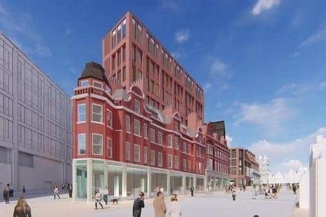 Artists' impression of the Pepper Pot building, which is part of the Heart of the City II scheme. Sheffield Council's planning committee refused the latest plans on the building to save historic chimneys.
