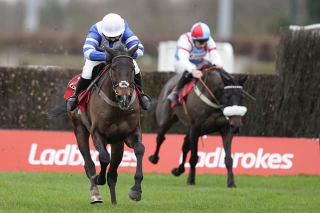 Frodon and Bryony Frost surge clear to win last year's King George VI Chase at Kempton.