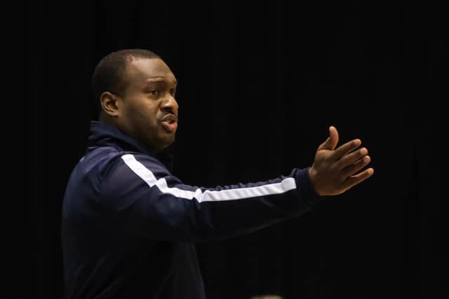 Sheffield Sharks coach Atiba Lyons gets his point across to the players during a time out (Picture: Dean Atkins)