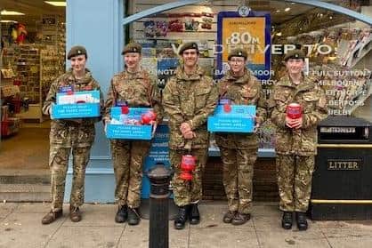 Army Cadets stand outside Danby’s Newsagents in Pocklington as they collect for the Poppy Appeal.