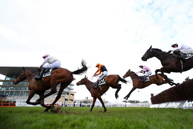 Chacun Pour Soi (pink cap) represents Willie and Patrick Mullins in today's feature Tingle Creek Chase at Sandown.