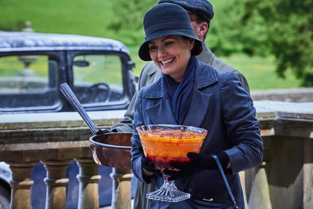 Mrs Hall (Anna Madeley) with the trifle made by Bethany Heald in Harrogate,