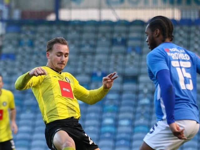 Jack Diamond in action during Harrogate Town's FA Cup second round win at Portsmouth. Picture: Matt Kirkham