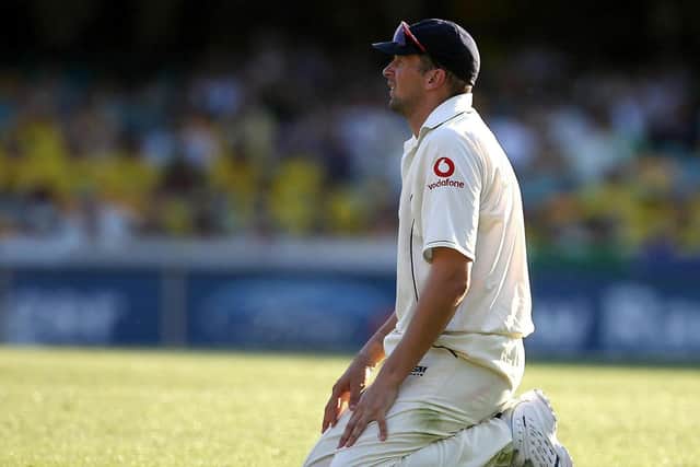 England's Steve Harmison on his knees during the third day of the first Test match against Australia at the Gabba, Brisbane, Saturday November 25, 2006 (Picture: PA)