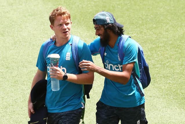 Ashes contenders: England's Ollie Pope, left,) and Haseeb Hameed during a nets session at The Gabba.