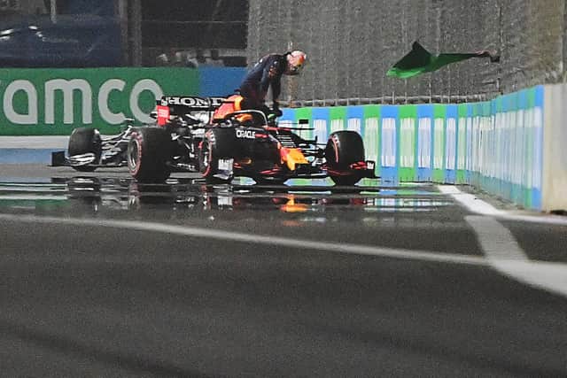 LATE DRAMA: Max Verstappen is forced to leave his car after hitting the wall in the final round of qualifying. Picture: Getty Images.