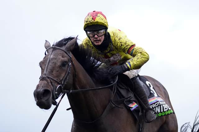 Protektorat ridden by Bridget Andrews before going on to win the Unibet Many Clouds Chase at Aintree.