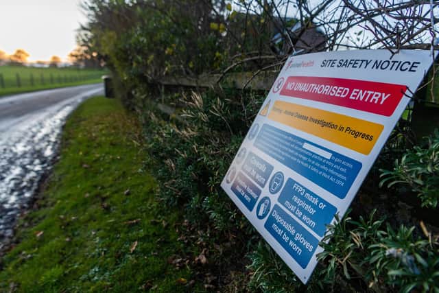A bird flu warning sign outside a North Yorkshire farm in December 2020