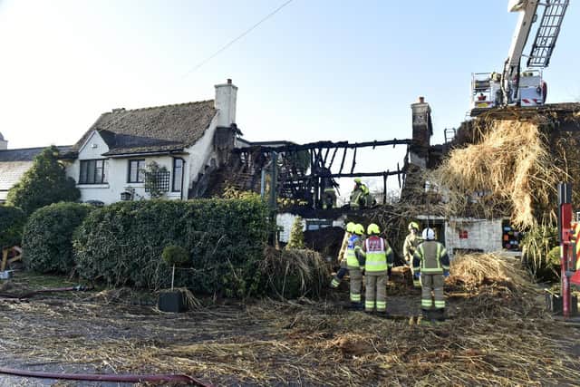 The thatched roof suffered severe damage in the fire