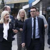 Front row left to right Mayor West Yorkshire Tracy Brabin, Mayor of Greater Manchester Andy Burnham and Mayor of South Yorkshire Dan Jarvis, outside Leeds Railway Station, following a meeting of the Transport for the North Board at the Queens Hotel in Leeds, in November 2021