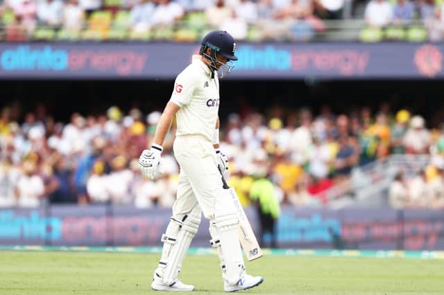 England's Joe Root walks off after being dismissed during day one of the first Ashes test at The Gabba, Brisbane. (Picture:: Jason O'Brien/PA Wire)
